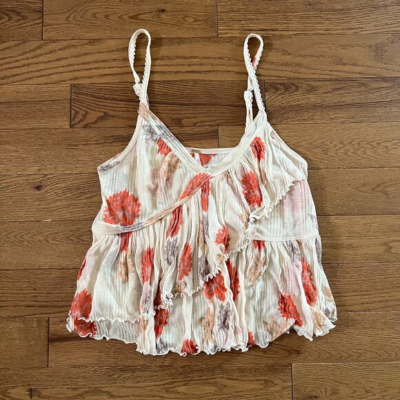 Free People Melbourne Ruffle Ribbed Tank Top Sz L | Boho Chic Layering Basic - Picture 2 of 5